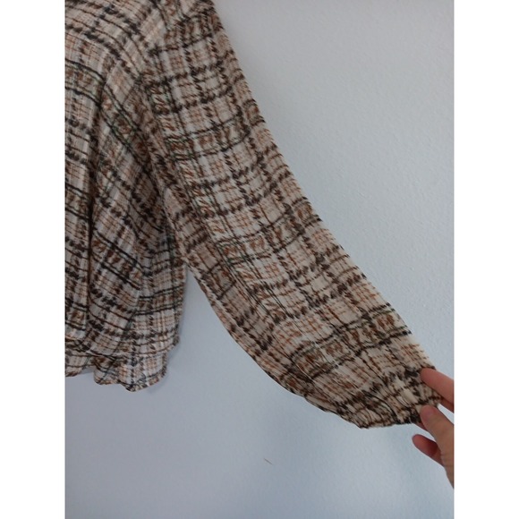 ZAC & RACHEL Blouse Women 2XL Brown Plaid Flowing Long Sleeve Office Lightweight - Picture 4 of 11
